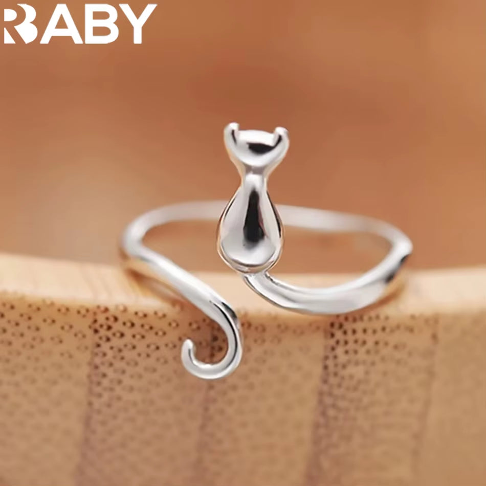  Sterling Silver Cat Rings for Women Engagement