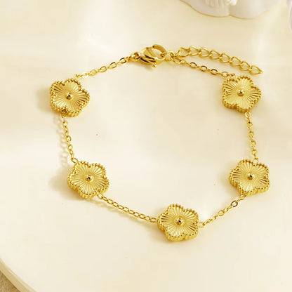 Fashion Flower Stainless Steel Bracelets for Women Trendy Gold Color Metal Bracelet Party Birthday Daily Cute Romantic Jewelry