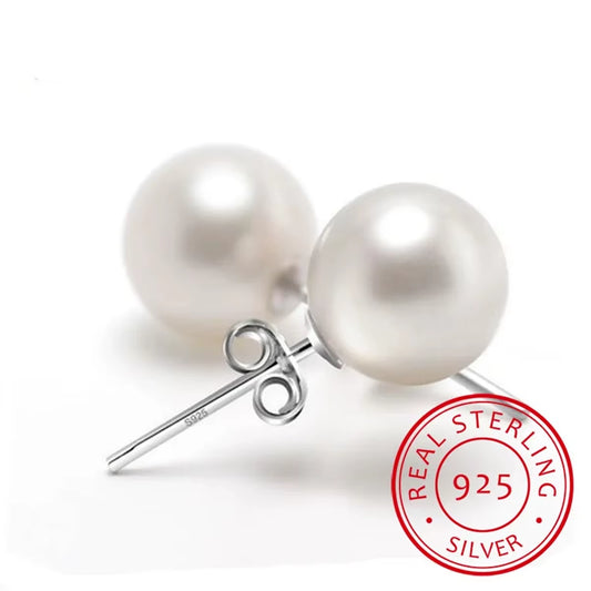 925 Sterling Silver 6Mm/8Mm/10Mm Freshwater Cultured Pearl Button Ball Stud Earrings for Women as Best Gifts Jewerly