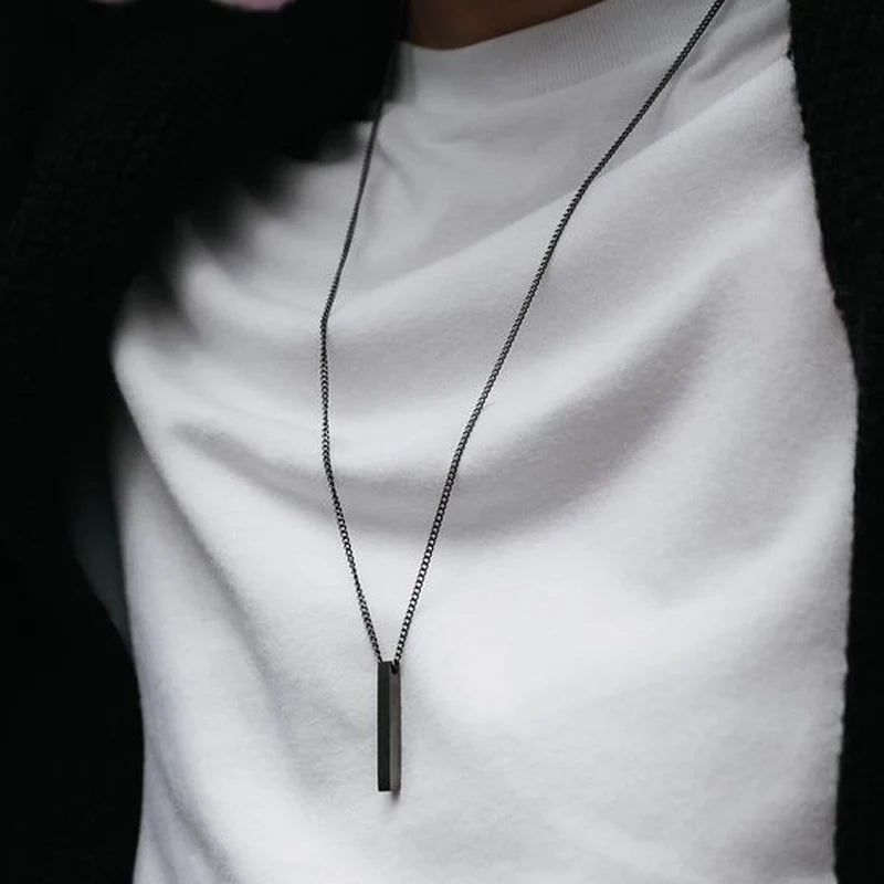 Hot Classic Rectangle Pendant Necklace Men Stainless Steel Black Color Cuban Chain Necklace for Men Jewelry Gift