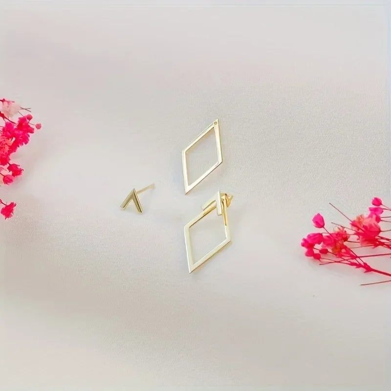 Retro Minimalist Geometric Square Detachable Triangles Stud Earrings for Women Fashion Jewelry Accessories Party Gifts