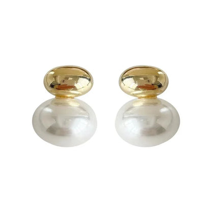 2023 New French Elegant Gold Color Bean Spliced Flat Pearl Earrings for Korean Fashion Jewelry Party Women'S Sweet Accessories