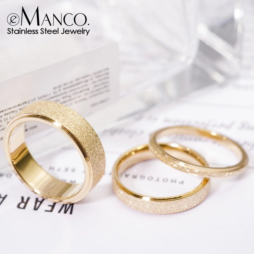 Emanco High Quality Simple Scrub Stainless Steel Women 'S Rings 2/3/5MM Width Gold Color for Girl Jewelry