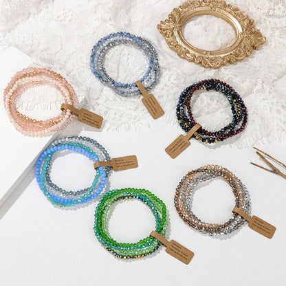 4 Pieces Set Faceted Glass Beads Stretch Bracelet Glass Beads Multi Color Elastic Beaded Handmade Bracelet Jewelry