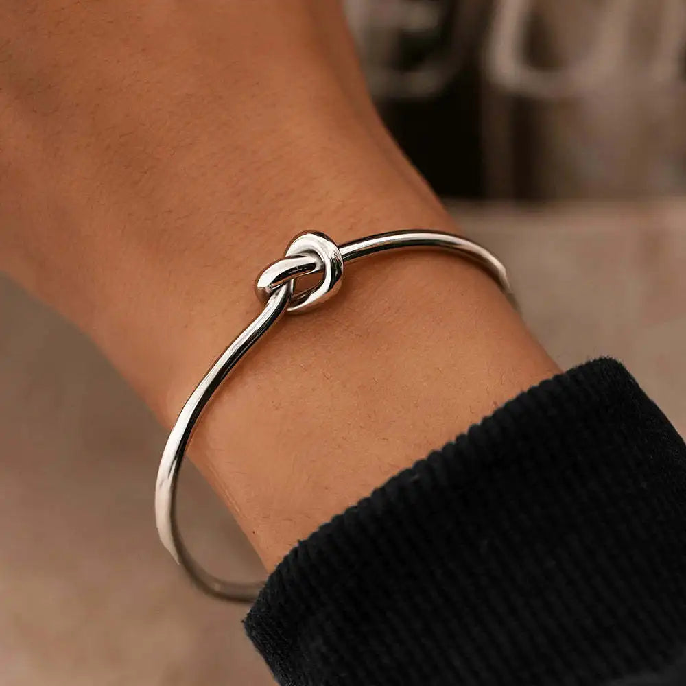 Stainless Steel Bangles Elegant Trendy round Circular Open Knot Cuff Bracelets for Women Jewelry Goth Temperament