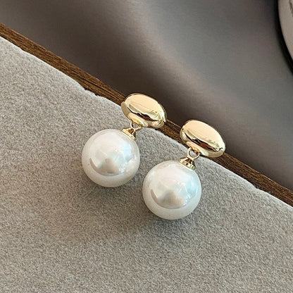 2023 New French Elegant Gold Color Bean Spliced Flat Pearl Earrings for Korean Fashion Jewelry Party Women'S Sweet Accessories