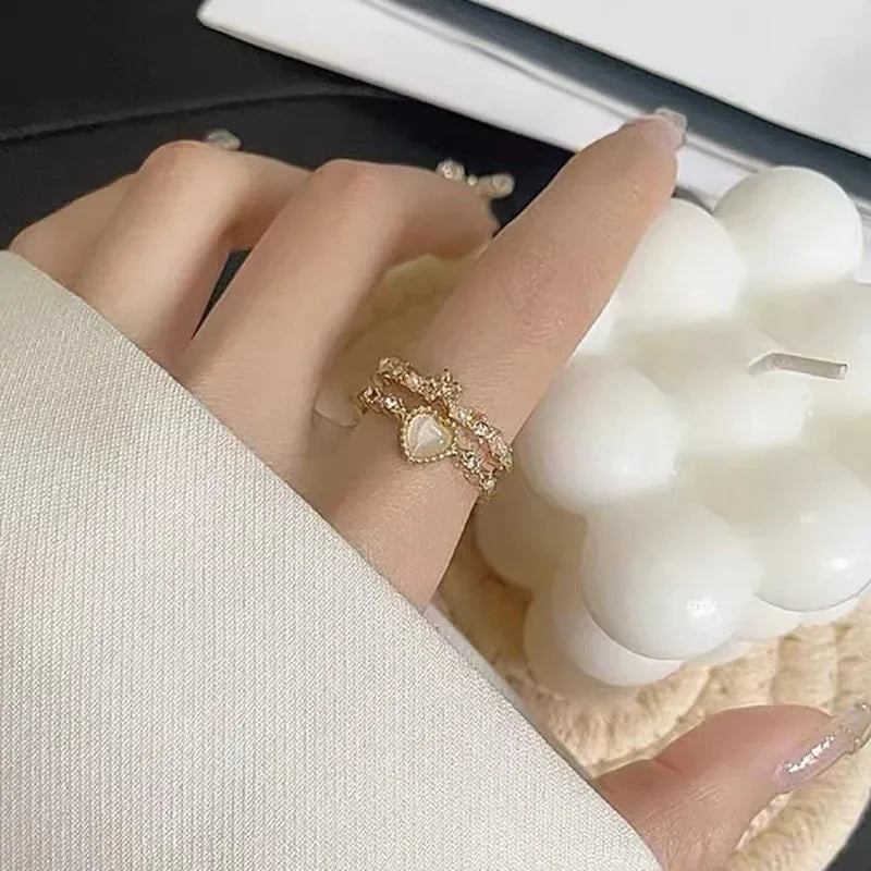 Y2K Irregular Open Rings Crystal Heart Bow Snake Finger Rings for Women Girls Kpop Sweet Trendy Aesthetic Jewelry Gift Wholesale