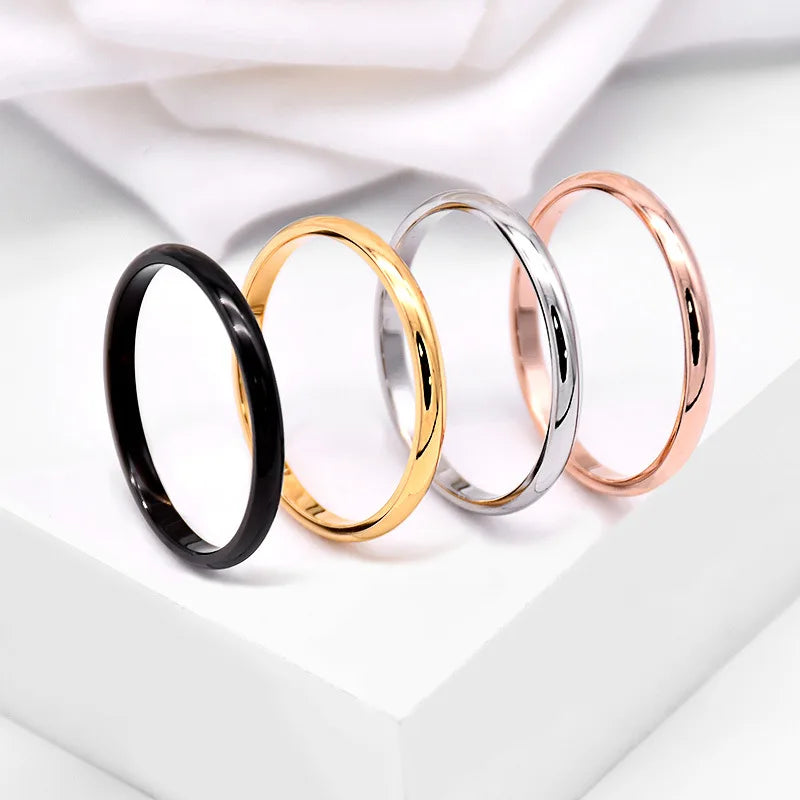 2Mm Width Stainless Steel Ring for Girls Women, Gold-Color / Silver-Color, Tail Ring for Wedding, Thin and Simple Concise Style