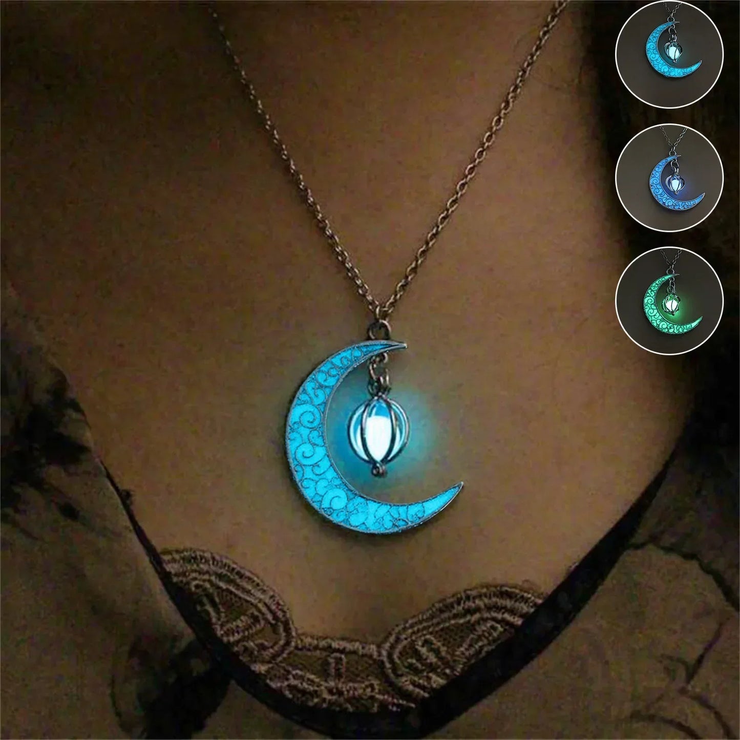 Womens Teen Girls Luminous Moon Necklace Moon Pendants Chain Choker Glow in the Dark Necklace Jewellery Gifts Ожерелье