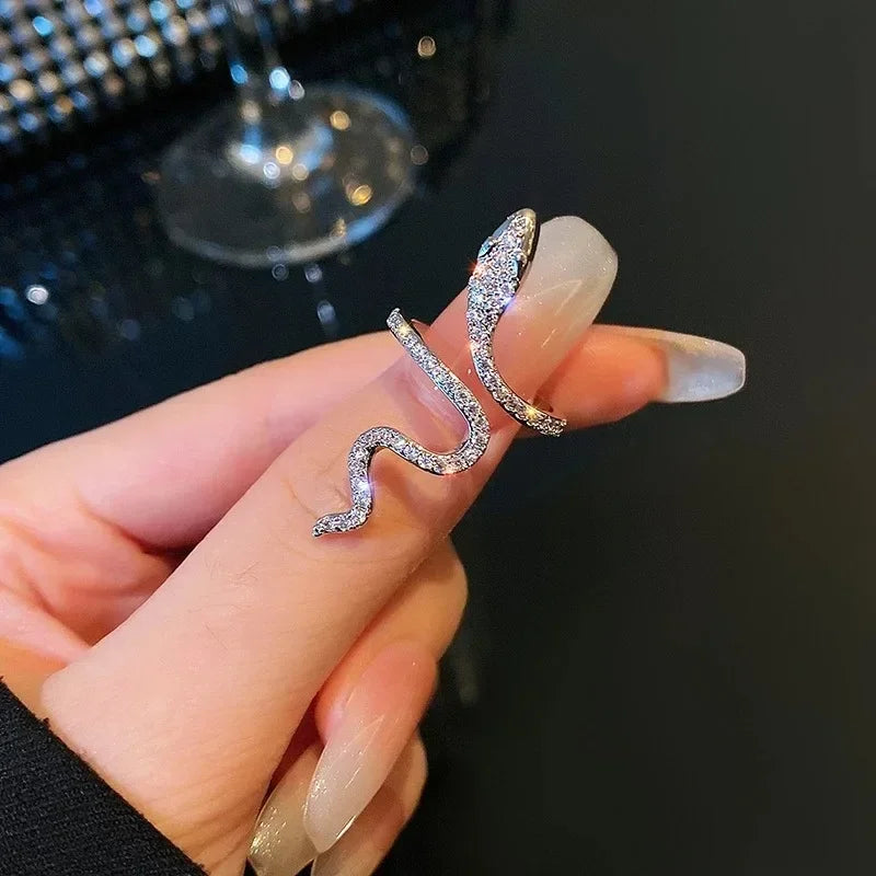 Y2K Irregular Open Rings Crystal Heart Bow Snake Finger Rings for Women Girls Kpop Sweet Trendy Aesthetic Jewelry Gift Wholesale