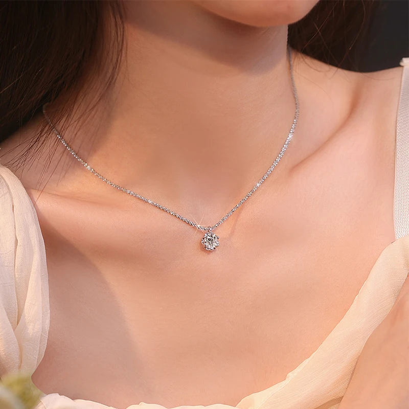 GRA Certified Moissanite 6 Prong Pendant Necklace Real S925 Sterling Silver Sparkling Cauliflower Chain for Women Fine Jewelry