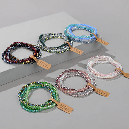 4 Pieces Set Faceted Glass Beads Stretch Bracelet Glass Beads Multi Color Elastic Beaded Handmade Bracelet Jewelry