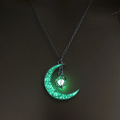 Womens Teen Girls Luminous Moon Necklace Moon Pendants Chain Choker Glow in the Dark Necklace Jewellery Gifts Ожерелье