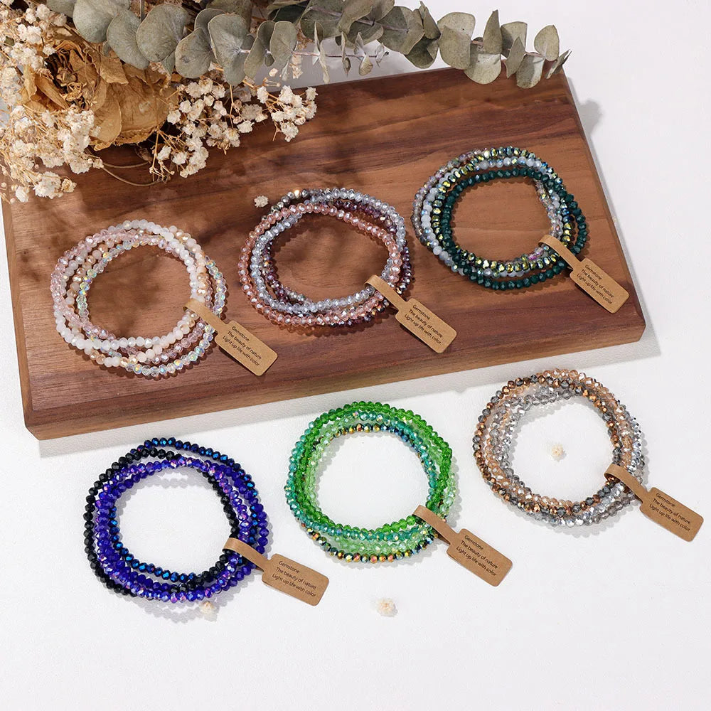 4 Pieces Set Faceted Glass Beads Stretch Bracelet Glass Beads Multi Color Elastic Beaded Handmade Bracelet Jewelry