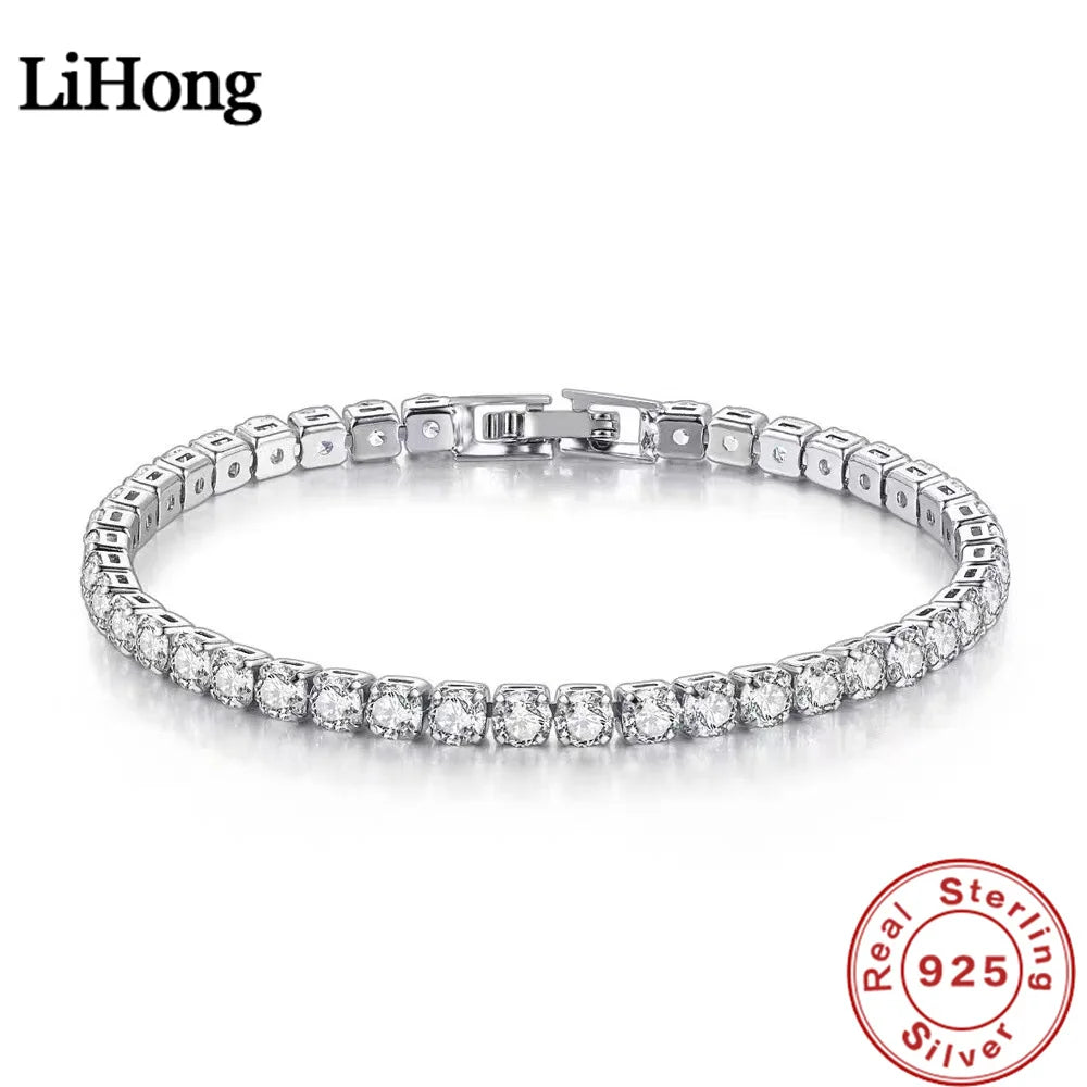 S925 Sterling Silver Bracelet Zirconia Tennis Ball Women Fashion Simple Engagement Wedding Charm Jewelry 4Mm 16-20Cm