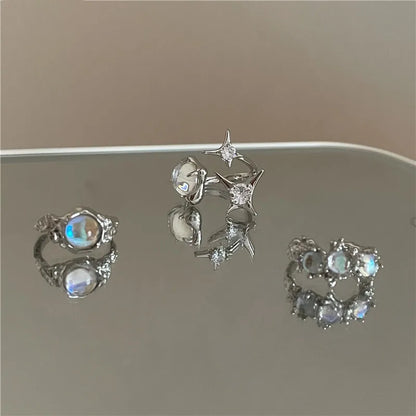 3Pcs/Set Y2K Irregular Open Rings Moonstone Finger Rings for Women Girls Kpop Sweet Cool Trendy Jewelry Gifts Wholesale