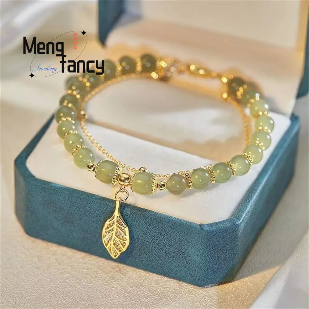 Natural Hetian Jasper Golden Branch Jade Leaves Bracelet Exquisite Sexy Young Girls Fashion Jewelry Best Selling Holiday Gift