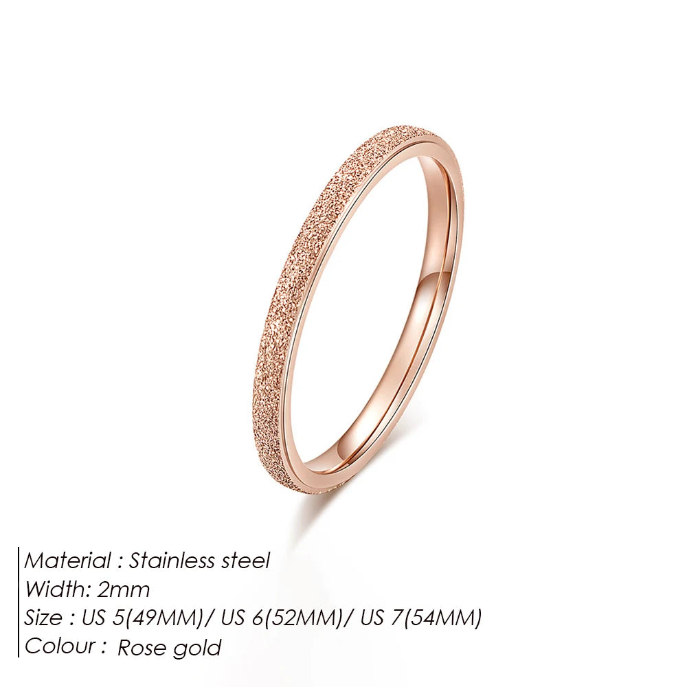 Emanco High Quality Simple Scrub Stainless Steel Women 'S Rings 2/3/5MM Width Gold Color for Girl Jewelry