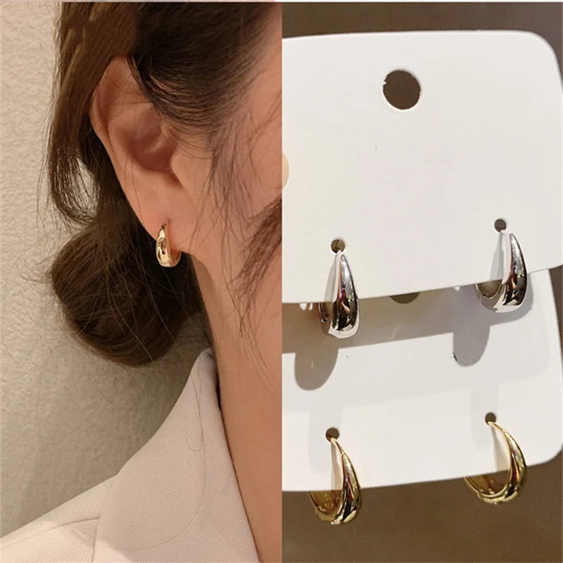 Fashion Metal Hoop Earrings for Women Simple Versatile Daily Wear Everyday Ear Accessories Young Girls Statement Jewelry