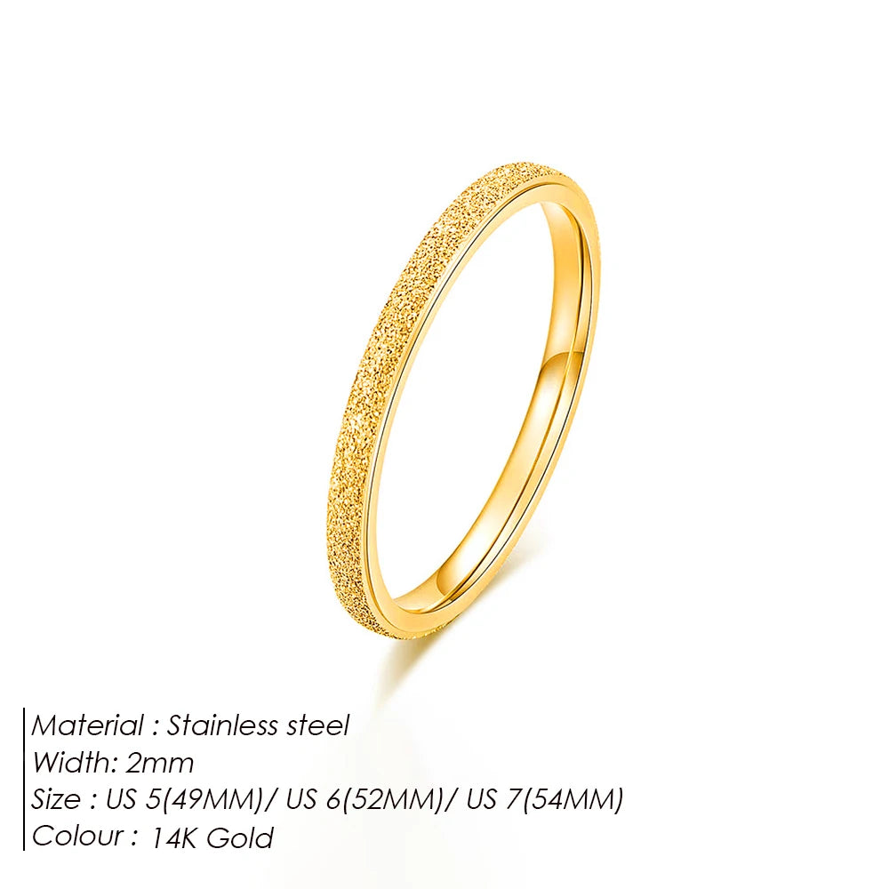 Emanco High Quality Simple Scrub Stainless Steel Women 'S Rings 2/3/5MM Width Gold Color for Girl Jewelry