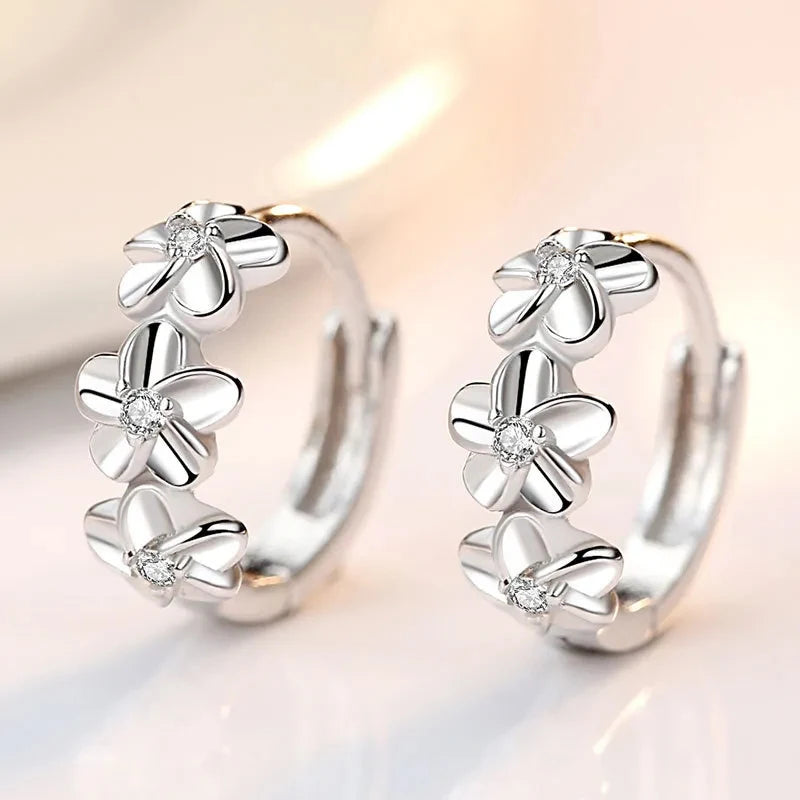 Top Sale 925 Sterling Silver Needle Earrings for Women'S Wedding Fashion High Quality Jewelry Crystal Zircon Flower Cute Stud