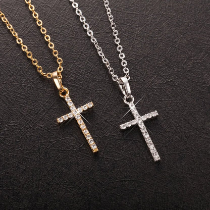 Cross Pendant Rhinestone Inlay Adjustable Necklaces Women Solid Color Solid Color Summer Pendant Necklace Jewellery Women